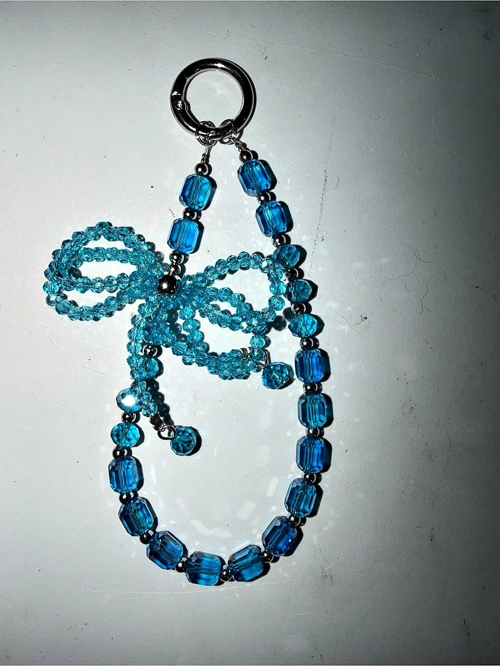 Blue Beaded Keychain w/ bow